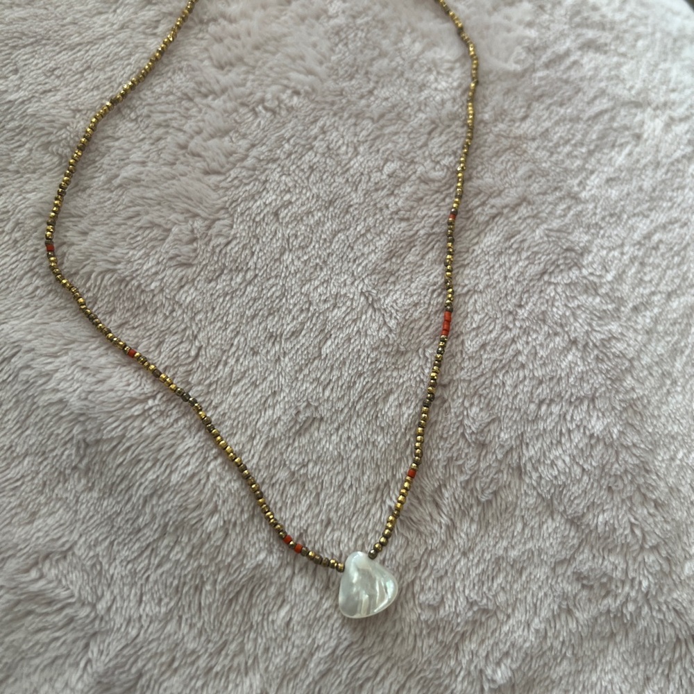 Chan Luu Gold and Red Beaded Necklace with Heart Pendant